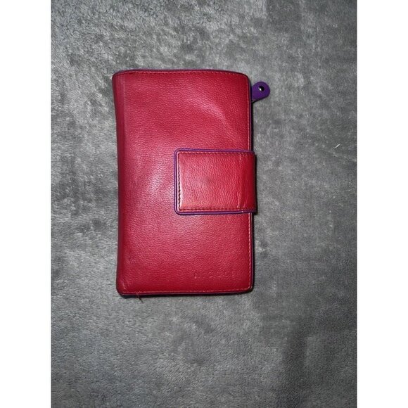 NICOLI Womens Red Leather Multicolor Interior Bifold Zip Around Wallet - Picture 2 of 11